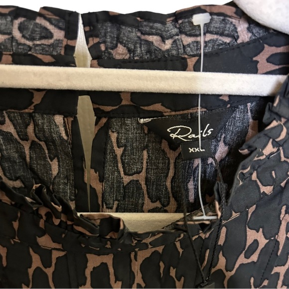 Rails Ariana Blouse Mock Neck Ruffle Cotton Cheetah Animal Print - Picture 8 of 9